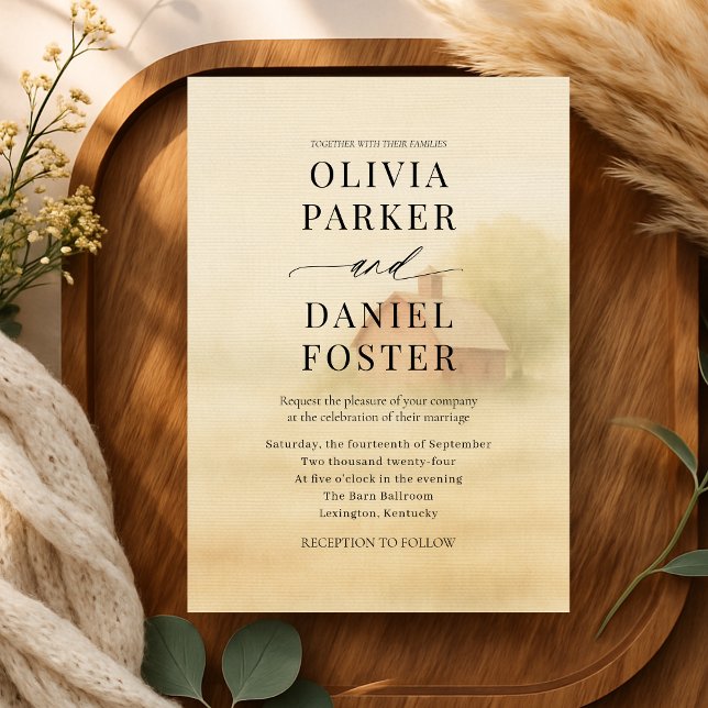 Invitación Rustic Barn Farmhouse Watercolor Wedding  (Subido por el creador)