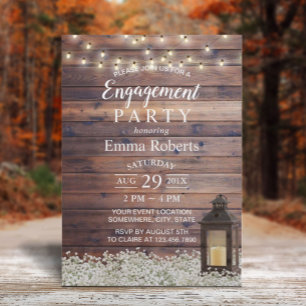 Invitación Rustic Barn Lantern String Lights Engagement Party
