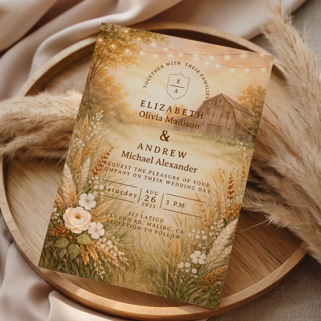 Invitación Rustic Barn Meadow String Lights Wedding (Subido por el creador)