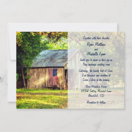 Invitación Rustic Barn Patriótico Boda de Bandera Estadounide