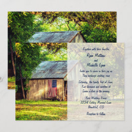 Invitación Rustic Barn Patriótico Boda de Bandera Estadounide