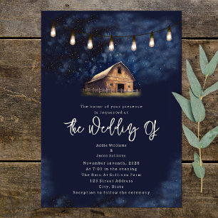 Invitación Rustic Barn String ilumina a Boda nocturno