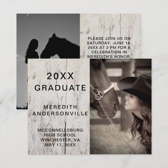 Invitación Rustic Barn Wood Celebración de dos graduaciones d (Anverso / Reverso)