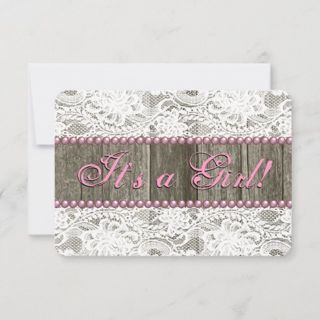 Invitación Rustic Barn Wood Perlas rosadas y Baby Shower de e (Anverso)