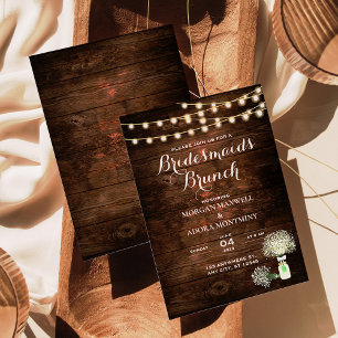 Invitación Rustic Barn Wood String enciende Bridesmaids Brunc
