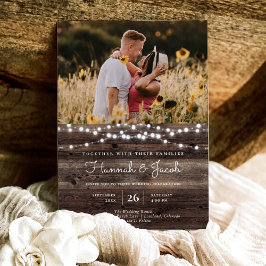 Invitación Rustic Barn Wood String ilumina a Boda de fotos