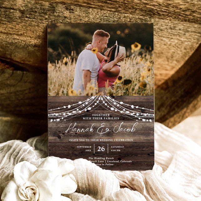 Invitación Rustic Barn Wood String ilumina a Boda de fotos (Subido por el creador)