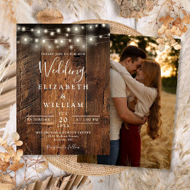 Invitación Rustic Barn Wood String ilumina a Boda de fotos