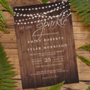Invitación Rustic Barn Wood String ilumina a Boda de la noche