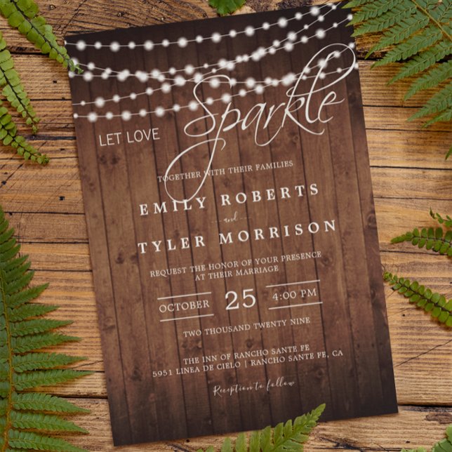 Invitación Rustic Barn Wood String ilumina a Boda de la noche (Subido por el creador)
