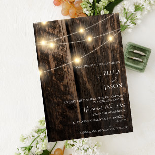 Invitación Rustic Barn Wood String ilumina la boda del país