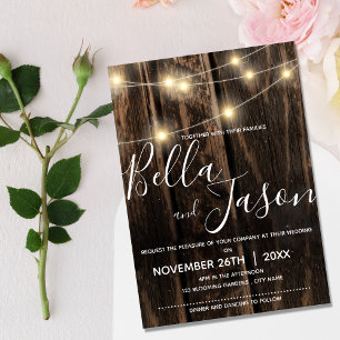 Invitación Rustic Barn Wood String ilumina la boda del país