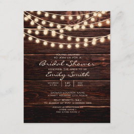 Invitación Rustic Barn Wood String ilumina la ducha de novia