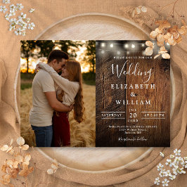 Invitación Rustic Barn Wood String Luces Boda Foto
