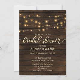 Invitación Rustic Barn Wood String luces Brillantes Shower