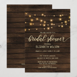 Invitación Rustic Barn Wood String luces Brillantes Shower