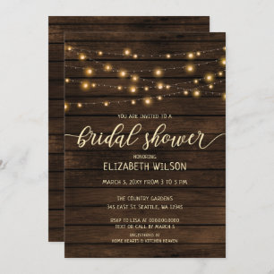 Invitación Rustic Barn Wood String luces Brillantes Shower