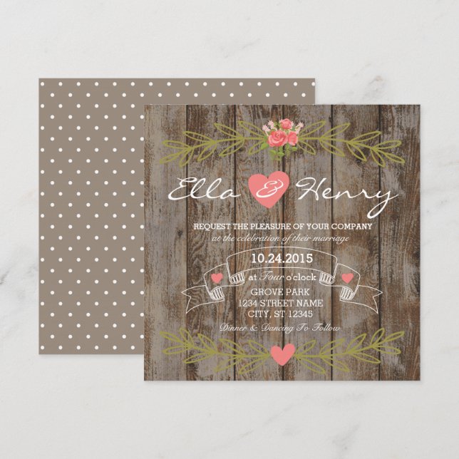 Invitación Rustic Barn Wood Wedding Invitation (Anverso / Reverso)