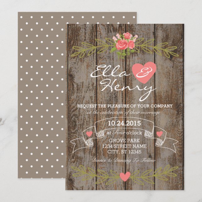 Invitación Rustic Barn Wood Wedding Invitation (Anverso / Reverso)