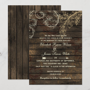 Invitación Rustic Barnwood, boda floreciente