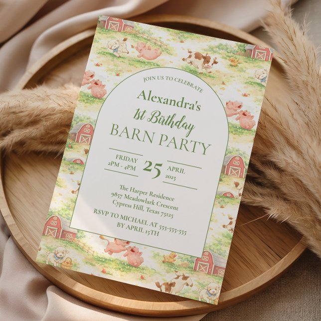 Invitación Rustic Barnyard Farm Animals 1st Birthday (Subido por el creador)