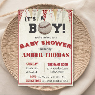 Invitación Rustic Baseball Baby Shower