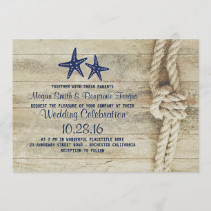 Invitación Rustic Beach Driftwood Nautical Rope Naval Boda