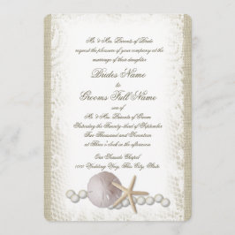 Invitación Rustic Beach Lace y Perlas