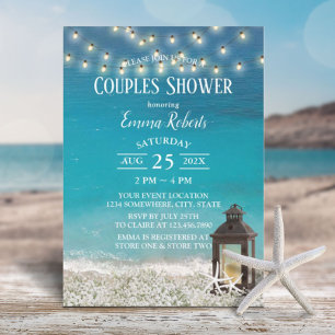 Invitación Rustic Beach Lantern String ilumina duchas de pare