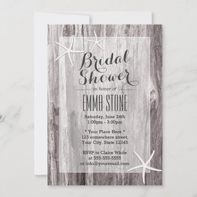 Invitación Rustic Beach Starfish Elegante Ducha Bridal (Anverso)