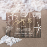 Invitación Rustic Beach Sweet 16 Starfish Seashells Cumpleaño<br><div class="desc">Rustic Beach Sweet 16 Starfish & Seashells Invitaciones de cumpleaños.</div>