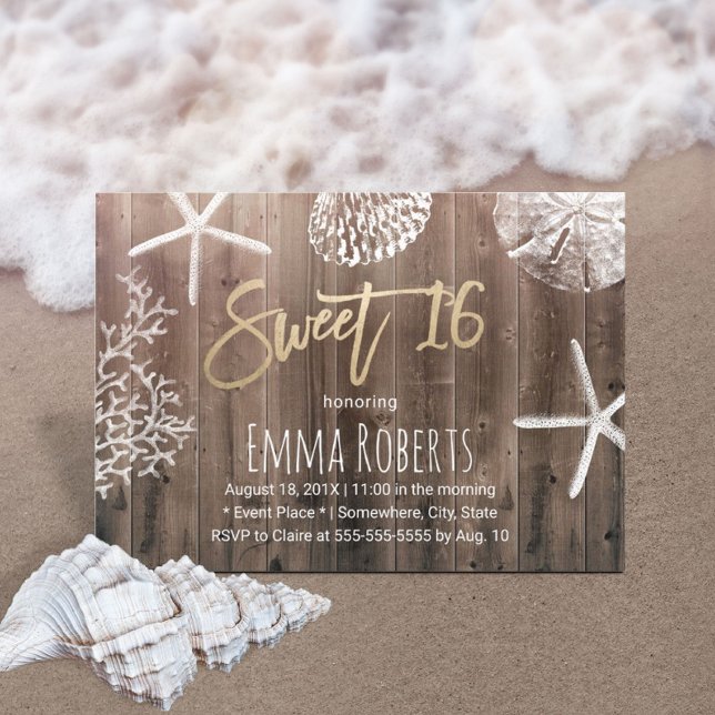 Invitación Rustic Beach Sweet 16 Starfish Seashells Cumpleaño (Subido por el creador)