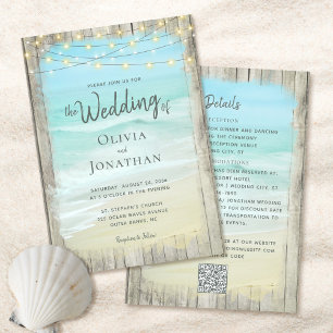 Invitación Rustic Beach Wedding All in One QR Code