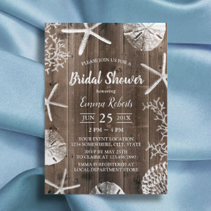 Invitación Rustic Beach Wedding Seashells Bridal Shower