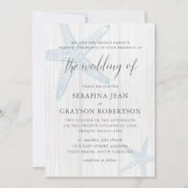 Invitación Rustic Beach Wedding Tropical Blue Starfish Invita