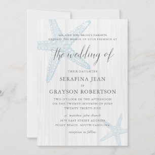 Invitación Rustic Beach Wedding Tropical Blue Starfish Invita