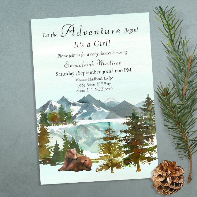 Invitación Rustic Bears Baby Shower, Chica de aventura forest (Subido por el creador)
