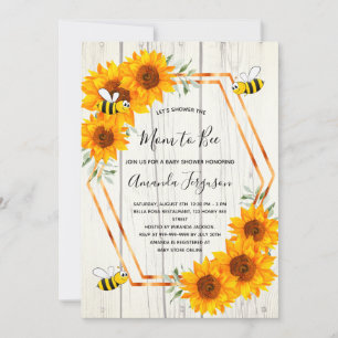 Invitación Rustic Bee Baby ducha girasoles madera blanca