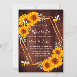 Invitación Rustic Bee Baby ducha girasoles madera marrón