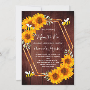 Invitación Rustic Bee Baby ducha girasoles madera marrón