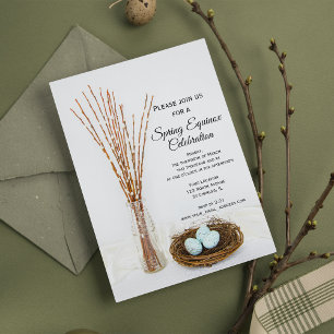 Invitación Rustic Bird Nest Eggs celebración del equinoccio d