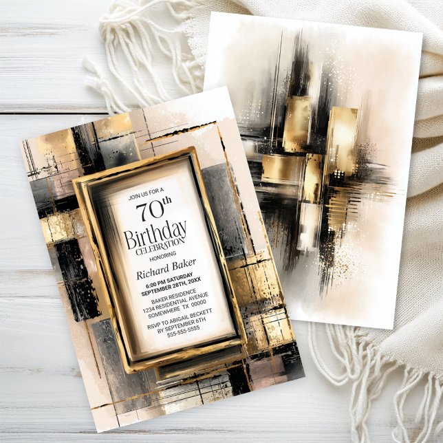 Invitación Rustic Black and Gold 70th Birthday Party (Subido por el creador)