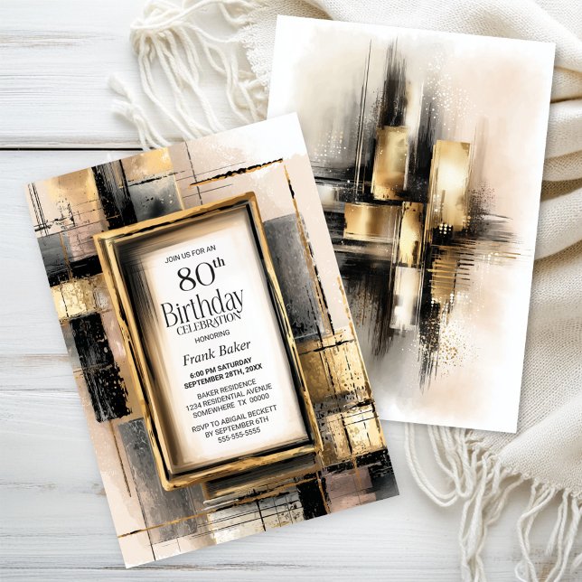 Invitación Rustic Black and Gold 80th Birthday Party (Subido por el creador)