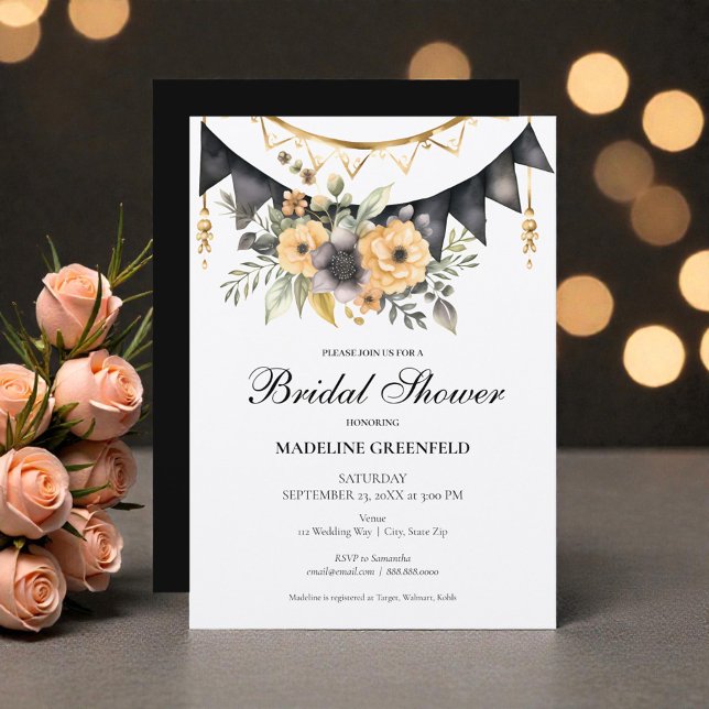 Invitación Rustic Black and Peach Floral Bridal Shower (Subido por el creador)