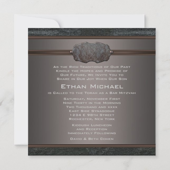 Invitación Rustic Black Leather Bar Mitzvah (Reverso)