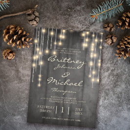 Invitación Rustic Black Wood String Lights | BODA