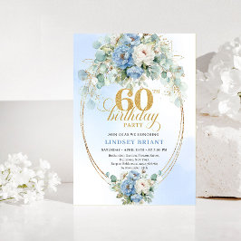 Invitación Rustic Blue and Gold 60th Birthday Invitation
