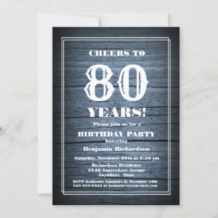 Invitación Rustic Blue Barn Wood Fiesta de cumpleaños 80
