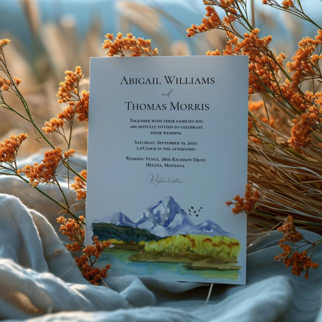 Invitación Rustic Blue Mountain Watercolor Wedding Invitation (Subido por el creador)