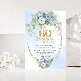 Invitación Rustic Blue Peony Gold 60th Birthday Invitation